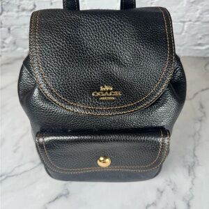 Coach Pennie Leather Mini Backpack Pebbled Leather Front Pocket Flap Bag Gold